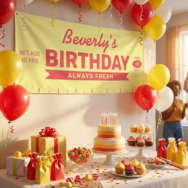 Banderoles Fun Fresh Stick of Butter Red Text Birthday Party  (Grade A Fun! This personalized stick of butter banner is a fresh way to celebrate!)