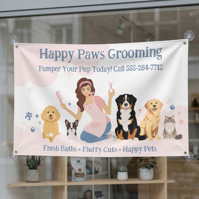 Banderoles Fun Pampered Pet Dog Groomer Professional Stylist  (Fun Pampered Pet Dog Groomer Professional Stylist Banner)