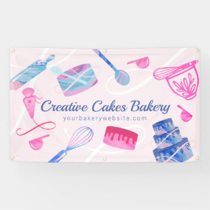 Banderoles Fun Pink Bleu Marbre Boulangerie Gâteaux Outils & 