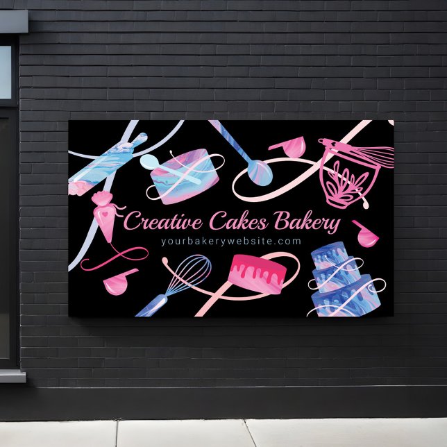 Banderoles Fun Pink Bleu Marbre Boulangerie Gâteaux Outils &  (Fun Pink Blue Marble Bakery Cakes Tools & Utensils Banner)