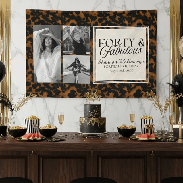 Banderoles Fun Tortoise Birthday Forty and Fabulous Photo (This Fun Tortoise Shell Birthday Forty and Fabulous birthday photo banner is fun for all!)
