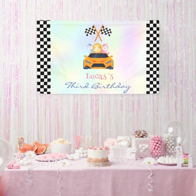 Banderoles Funny Dinosaur voiture de course garçon anniversai (Fête)