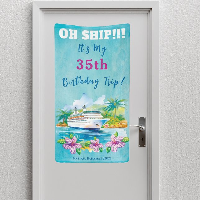 Banderoles Funny Island Beach Birthday Cruise Ship Door (Cruise Ship Door Decor)