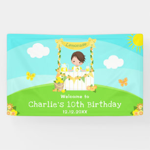 Banderoles Garçon aux cheveux bruns Joyeux anniversaire Limon