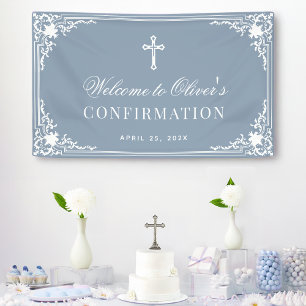 Banderoles Garçon Confirmation Poussière Bleu Vintage Écritur