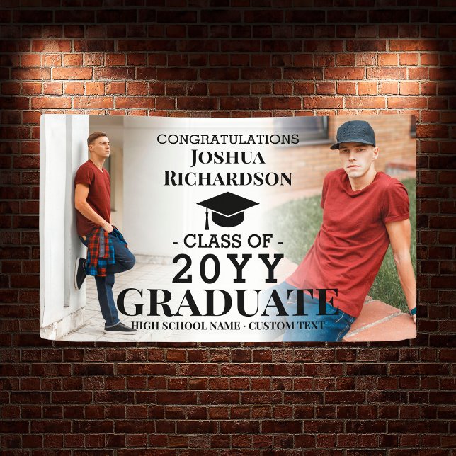 Banderoles Garçon Lycée Diplôme Custom 2 Photo (Boy High School Graduation Custom 2 Photo Banner
)