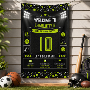 Banderoles Garçons Moderne Noir Sports Enfants 10e Anniversai