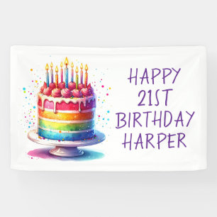 Banderoles Gâteau Arc-en-Ciel Personnalisé Joyeux Anniversair