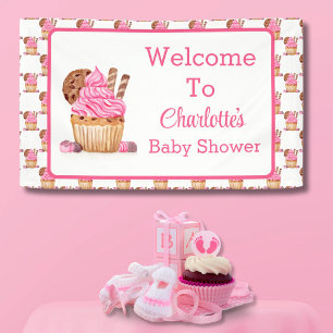 Banderoles Gâteau au roseau couleur rose aquarelle avec Bienv