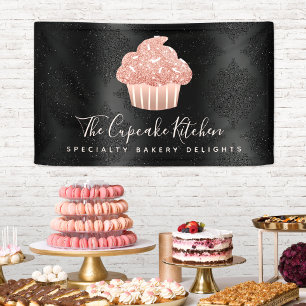 Banderoles Gâteau Cupcake Pailleté Or Rose Damassé Noir Audac