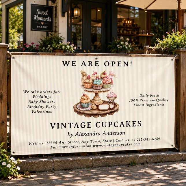 Banderoles Gâteau Cupcake Rétro Boulangerie (Vintage Cupcake Retro Bakery Banner)