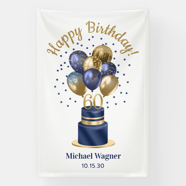 Banderoles Gâteau de ballons bleu marine pour 60e anniversair (Verticale)