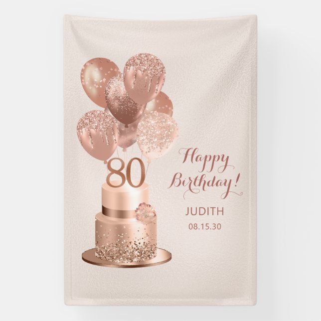 Banderoles Gâteau Rose Gold pour 80e Anniversaire  (Verticale)