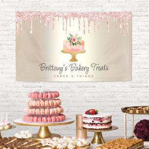 Banderoles Gâteau Rose Pâle Paillettes Drips Boulangerie Or O