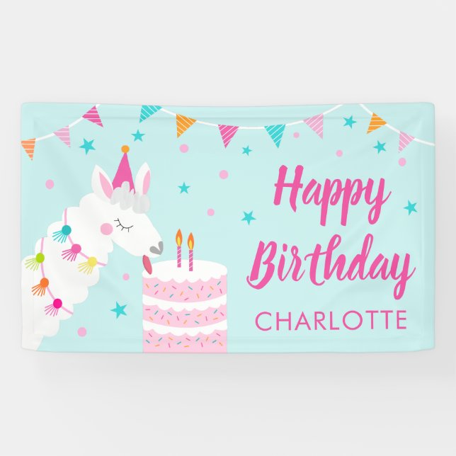 Banderoles Gâteau tout Llama Fun 2e anniversaire Aqua (Horizontal)