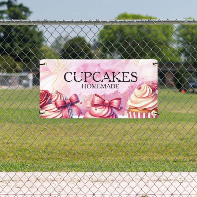 Banderoles Gâteaux roses boulangerie marbre or (Insitu)