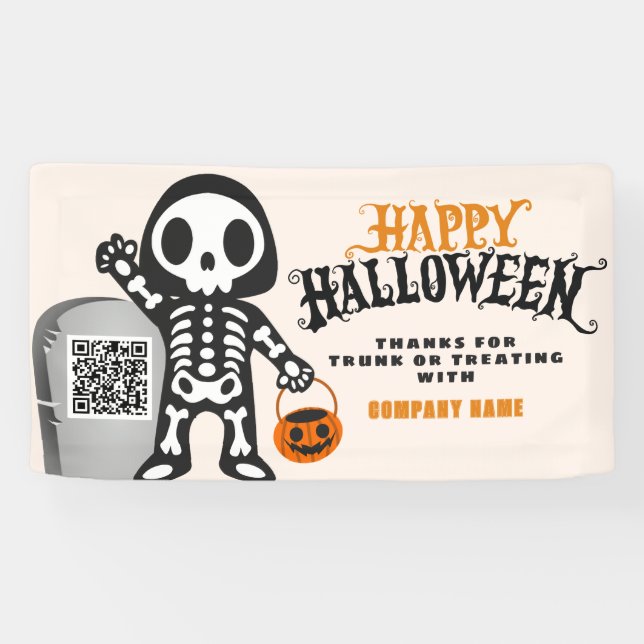 Banderoles Ghoulish Skeleton Happy Halloween QR Business (Horizontal)