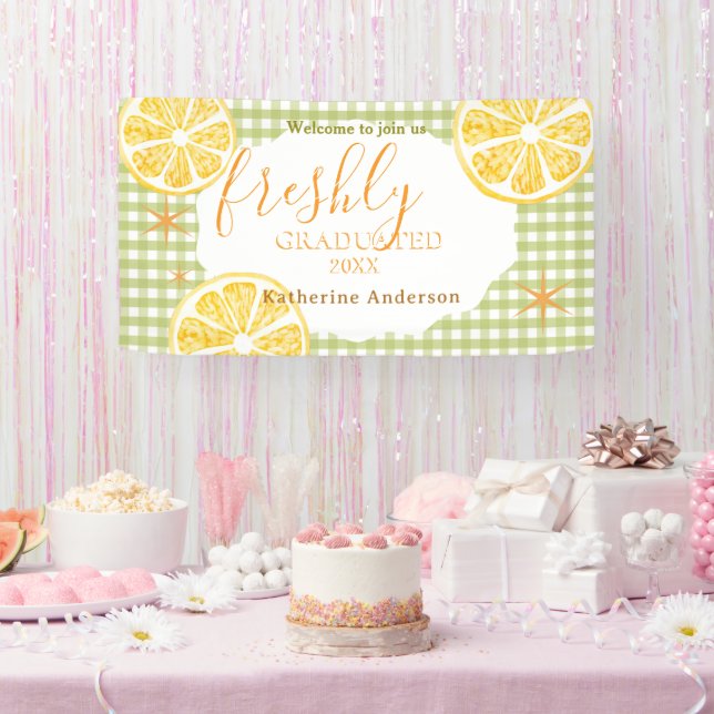 Banderoles Gingham Citron Fraîchement Diplômé  (Fête)