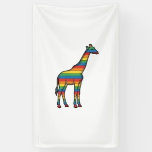 Banderoles Girafe Arc-en-Ciel Gravure Vintage Vector Design_1