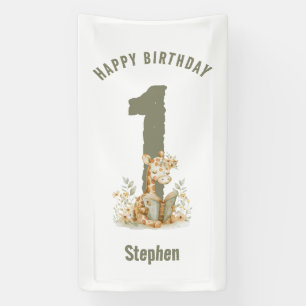 Banderoles Girafe Vert Sauge Joyeux 1er Anniversaire