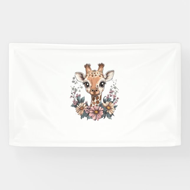Banderoles Giraffe Adorable Entourée De Fleurs _6 (Horizontal)