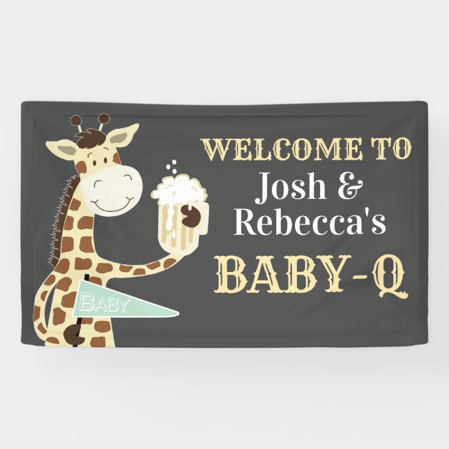 Banderoles Giraffe boire de la bière Baby-Q Baby shower co-ed (Horizontal)
