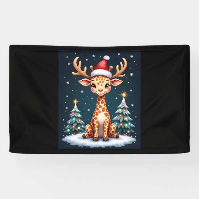 Banderoles Giraffe Reindeer Casquette Père Noël Christmas Tre (Horizontal)