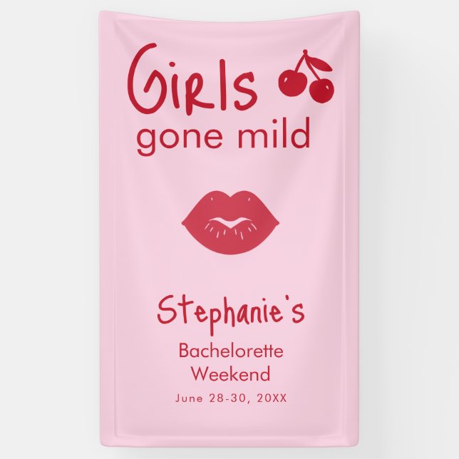 Banderoles Girls Gone Mild Pink and Cherry Red Bachelorette   (Vertical)