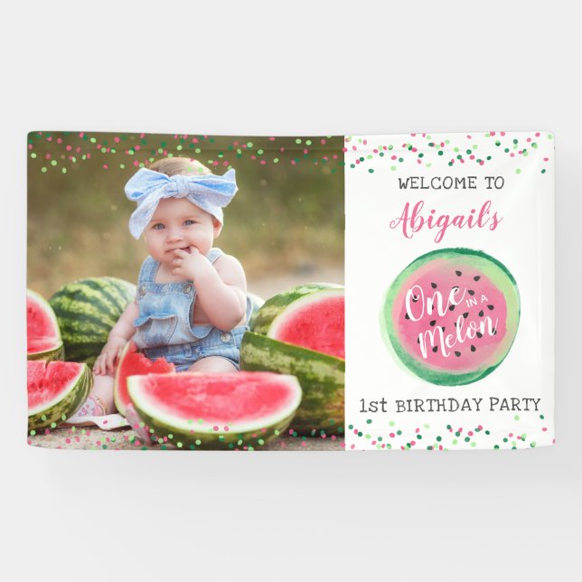 Banderoles Girls One in a Melon 1st Birthday Party Welcome (Horizontal)