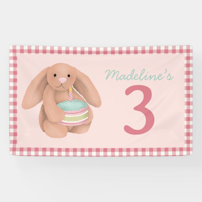 Banderoles Girls Pink Woodland Bunny Birthday Sign (Horizontal)