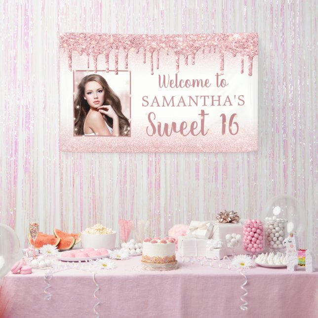 Banderoles Girly Sweet 16 Rose Parties scintillant or Photo g (Fête)