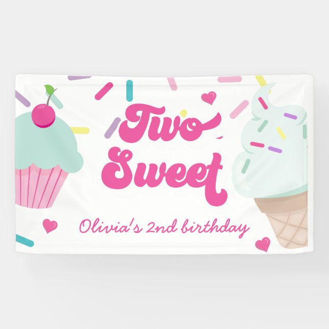 Banderoles Glace et gâteau Deux Douce 2e anniversaire (Horizontal)