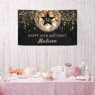 Banderoles Glam Black Gold Disco Ball Joyeux 30e anniversaire