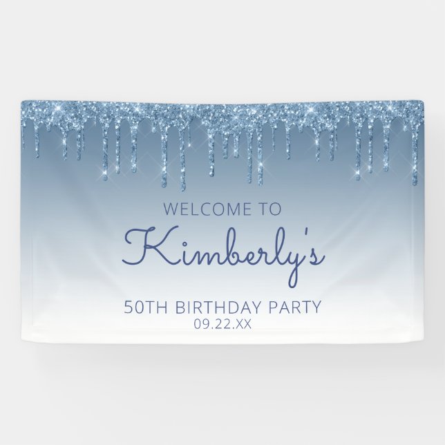 Banderoles Glam Blue Parties scintillant Drip 50th Birthday P (Horizontal)