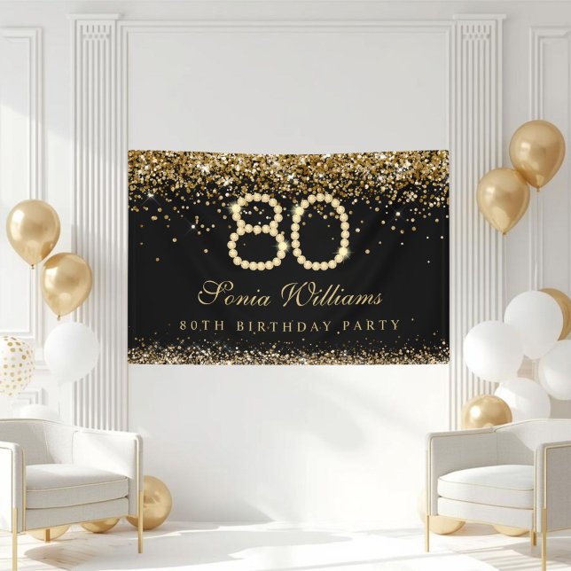 Banderoles Glam Gold Diamonds 80th Birthday Party (Gold Diamonds 80th Birthday Party decoration banner)