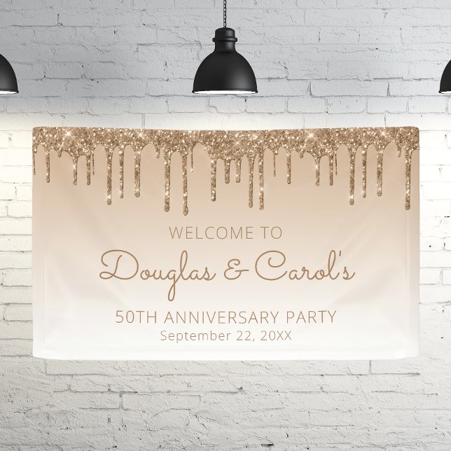 Banderoles Glam Gold Glitter Drip 50th Anniversary Party (Créateur téléchargé)