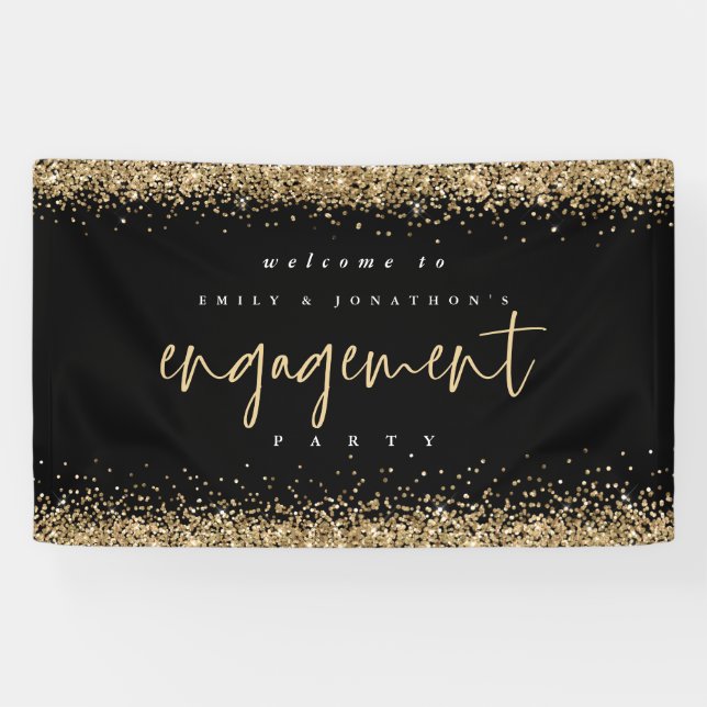Banderoles Glam Gold Parties scintillant Black Welcome Engage (Horizontal)