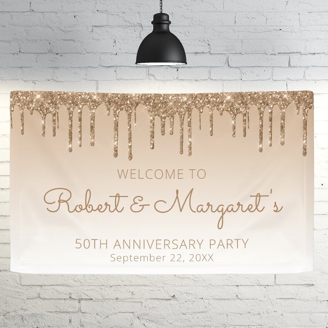 Banderoles Glam Gold Parties scintillant Drip 50th Anniversar (Créateur téléchargé)