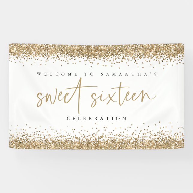 Banderoles Glam Gold Parties scintillant Nom Sweet sixteen de (Horizontal)
