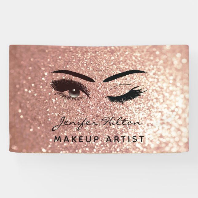 Banderoles Glam moderne rose or glittery cils et sourcils (Horizontal)