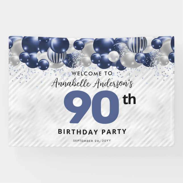 Banderoles Glam Navy Blue Silver Balloon Parties scintillant  (Horizontal)