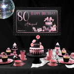 Banderoles Glam Pink Black Fashion 80th Birthday Party<br><div class="desc">Glamour français d'inspiration couture,  rose et noir "80" 80e anniversaire conception avec un gâteau boîte casquette,  stilettos roses et un sac de maquillage parmi divers cadeaux d'anniversaire non ouvert et de luscious cupcakes. Parfait pour célébrer des anniversaires. Age est créé dans une police de parties scintillant fausse rose inmodifiable.</div>