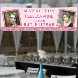 Banderoles Glam Pink Chic 2 Photo Bat mitzvah d'anniversaire