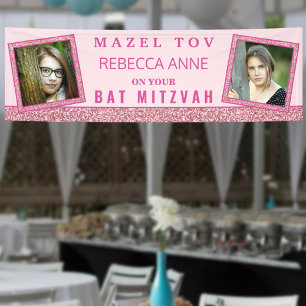 Banderoles Glam Pink Chic 2 Photo Bat mitzvah d'anniversaire