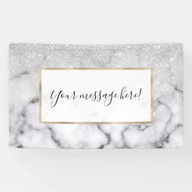 Banderoles Glamorous Silver White Glitter Marble Gradient (Horizontal)