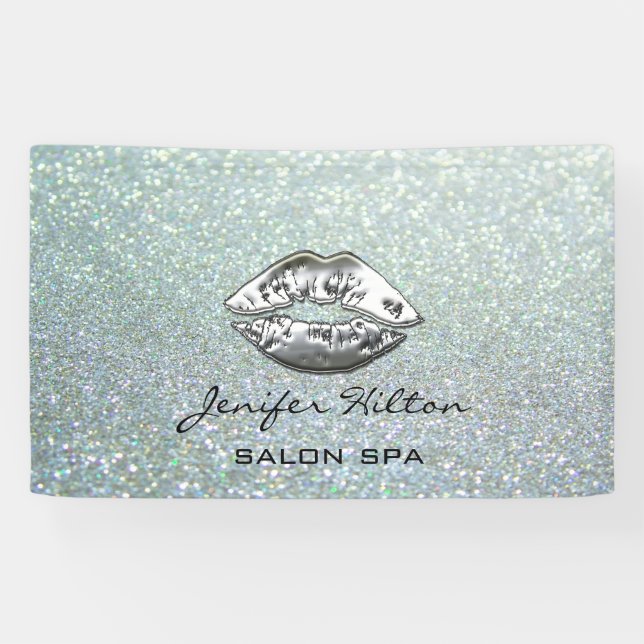 Banderoles Glamour moderne chic glittery lèvres argentées (Horizontal)