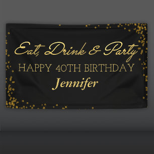 Banderoles Glamour noir et or pour adultes Joyeux Anniversair