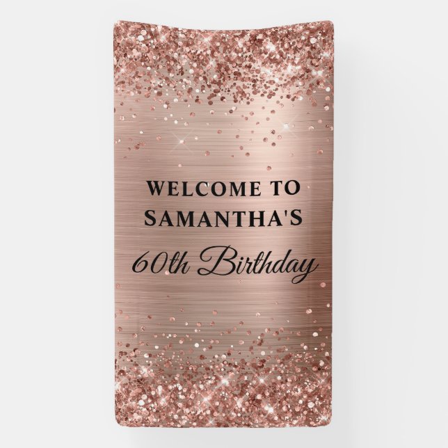 Banderoles Glitterie Rose Gold Foil 60e anniversaire Vertical (Verticale)