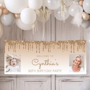 Banderoles Glittering Gold Goutte Deux Photo 60e Anniversaire