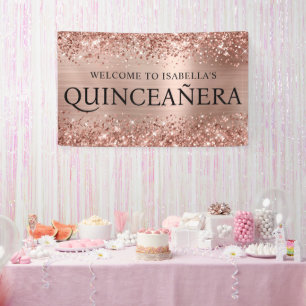 Banderoles Glitteriser Rose Gold Foil Quinceanera Tous les Ca